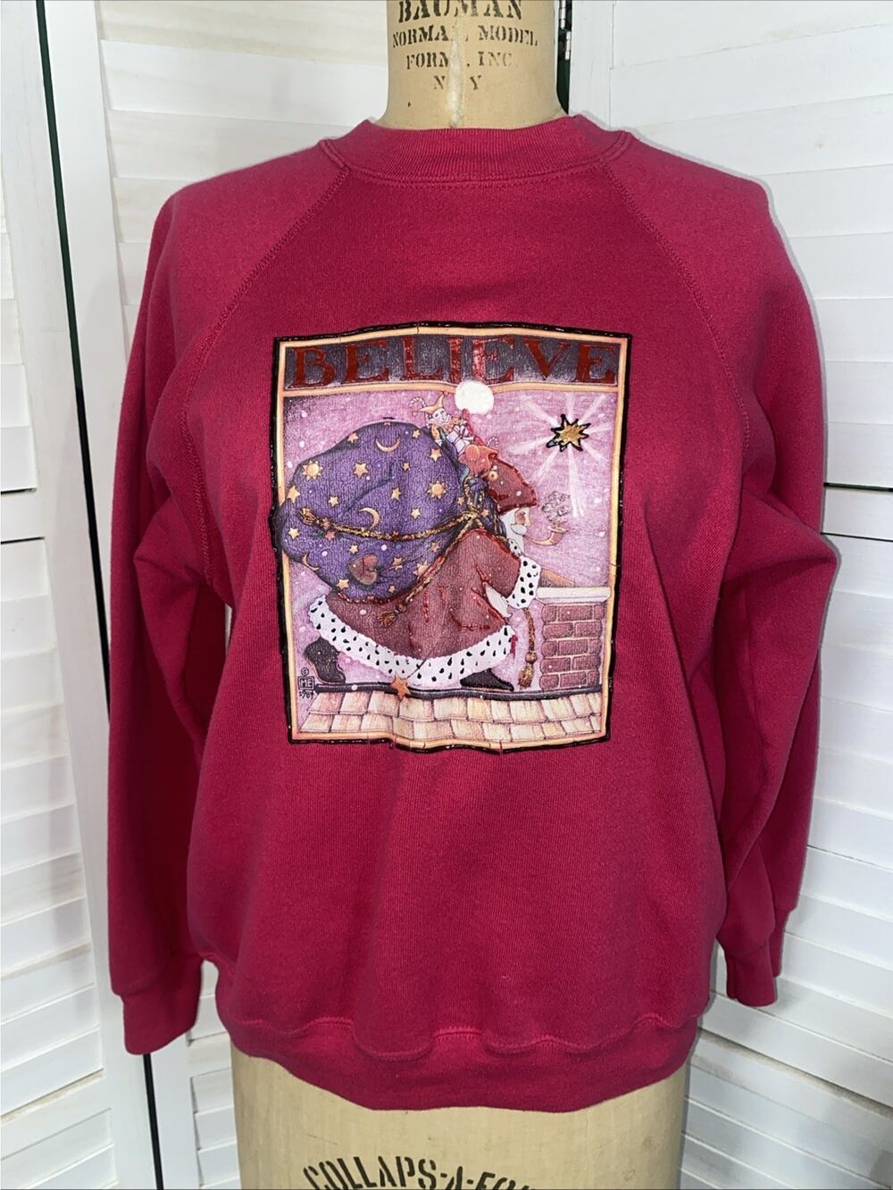 80s 90s Sweats Appeal By Tultex Crewneck Pullover Fuchsia Screen Print Sz Large
